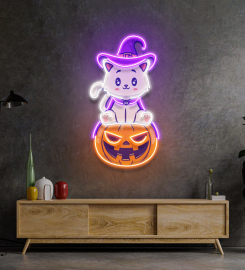 Cat On Pumpkin Led Neon Sign Light Pop Art