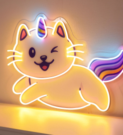 Cat Unicorn Flying Led Neon Sign Light Pop Art