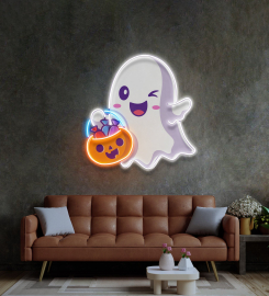 Cute Ghostface Giving Treats Led Neon Sign Light Pop Art