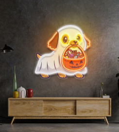 Ghost Dog With Pumpkin Led Neon Sign Light Pop Art