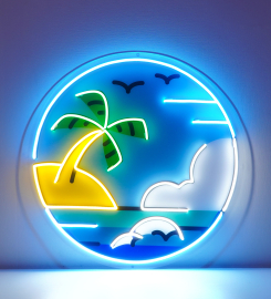 Hawaii Beach Circle Led Neon Sign Light Pop Art