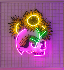 Skull Sun Flowers Led Neon Sign Light Pop Art