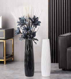 2 Pieces 22.4" Resin Tall Floor Vase Set Modern Decor Art Living Room in Black & White