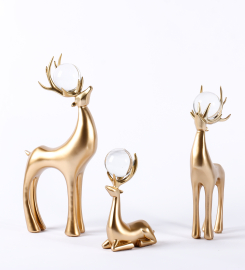 3 Pieces Gold Resin Reindeer Sculpture Chrismas Deer Decor Art Ornament Living Room