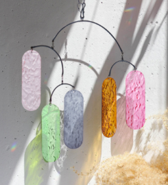 5 Pieces Kinetic Art Stained Acrylic Mobile Colorful Oval Hanging Suncatcher Decor Set