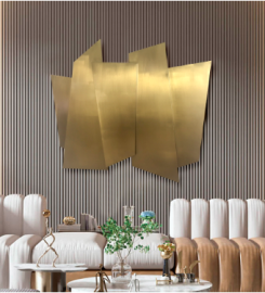 900mm Luxury Irregular Stainless Steel Wall Decor Geometric Art in Gold for Living Room