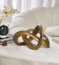 Abstract Loop Sculpture in Antique Bronze Resin: Perfect for Office Desks, Living Rooms, and Kitchens