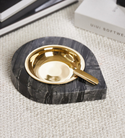 Ashtray Marble and Gold Stainless Steel, Dark Grey