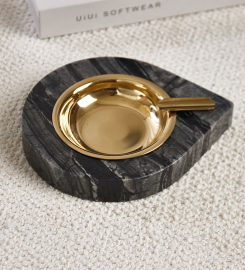 Ashtray Marble and Gold Stainless Steel, Dark Grey