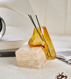 Beige & Amber Marble Glass Aroma Bottle: Enhance Your Space with Elegance and Fragrance