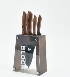 Black & Brown Kitchen Knife Set with Block Stainless Steel Blades