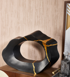 Black Resin Ring Sculpture for Modern Home and Office Decor