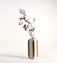 Elegant Beige Sculpture Vase Large in S/S Steel & PU Leather, Perfect for Modern Office and Living Room Decor