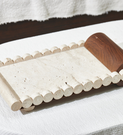 Elegant Beige Wood & Marble Tray for Stylish Home Decor