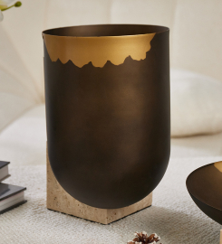 Elegant Dark Bronze & Beige Iron Marble Vase for Modern Decor