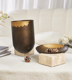 Elegant Dark Bronze & Beige Iron Marble Vase for Modern Decor