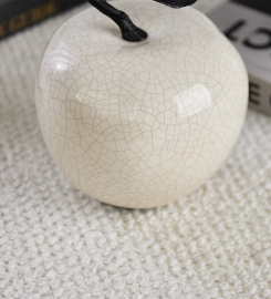 Elegant White Ceramic Apple Sculpture with Tin-Alloy Accents