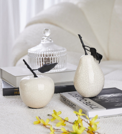 Elegant White Ceramic Apple Sculpture with Tin-Alloy Accents