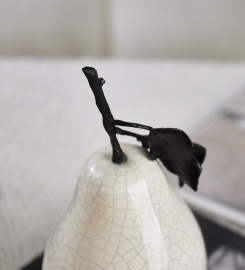 Elegant White Ceramic Pear Sculpture with Tin-Alloy Stem