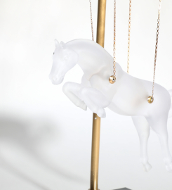 Flying Horse Sculpture in Clear Frosted Finish: Iron, Resin, and Marble Blend