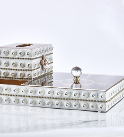 Gold & White Divided Serving Tray with Lid & Tissue Box Resin Snack Storage Container