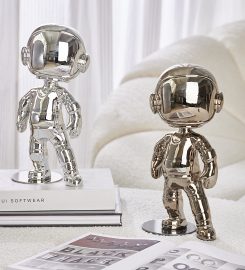 Gun Metal Robot Sculpture: Modern Resin Art for Contemporary Decor