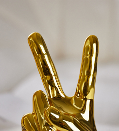 Hand Statue resin & crystal, Hand Finger Gesture Sculptures Victory, Hand Sculpture Home Decor for Cabinet Shelf Display Decoration, Golden