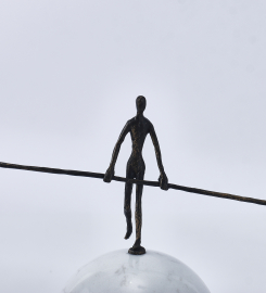 Lifting Man Sculpture in Gold Brass and Marble: Symbol of Strength and Elegance