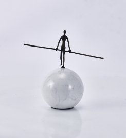 Lifting Man Sculpture in Gold Brass and Marble: Symbol of Strength and Elegance