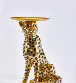 Luxury Gold Leopard Accent Side Table with Tray Top Resin Panther End Table Drink Table