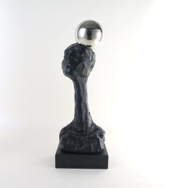 Modern Black Ball on Head Sculpture in Resin, Marble & Stainless Steel