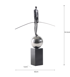 Modern Black & Silver Sport Man Sculpture in Stainless Steel and Marble