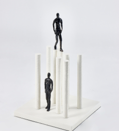 Modern Resin & Iron Tabletop Figurine in Dark Bronze & White