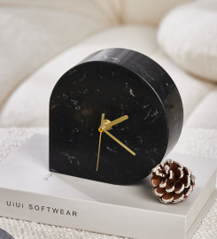 Silent Marble Table Clocks Modern Decorative Table Clock Without Stair for Living Room, Kitchen, Office, Bedroom, Table Clock , Black