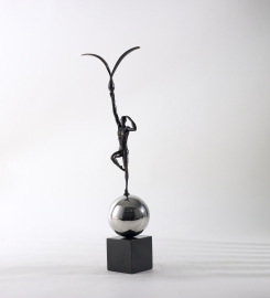 Sport Man Sculpture in Black & Silver Stainless Steel with Marble Base